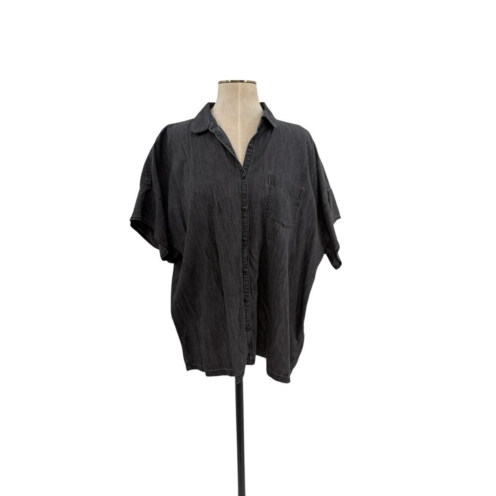 Madewell Denim Oversized Button Front Shirt Black Washed Short Sleeve XL NWT - Picture 2 of 10